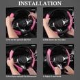 thumbnail image 3 of CAR GRAND Faux Leather Car Steering Wheel Cover Combo Pack Car Floor Mats, Universal Fit Waterproof Anti-slip Carpet 14.5-15 Inches Pink & Black, 3 of 10