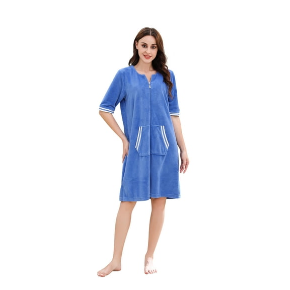 Richie House Housecoat Women Zipper Front Duster Robe 3/4 Lounger Housedress Pocket Nightgown S-3XL RHW4008