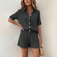 thumbnail image 7 of Short Sets For Women 2 Piece Summer Short Sleeve Shirt and Shorts Fashion Set Vacation Beach Outfits Dark Gray XL, 7 of 7