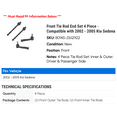 thumbnail image 2 of Front Tie Rod End Set 4 Piece - Compatible with 2002 - 2005 Kia Sedona 2003 2004, 2 of 2