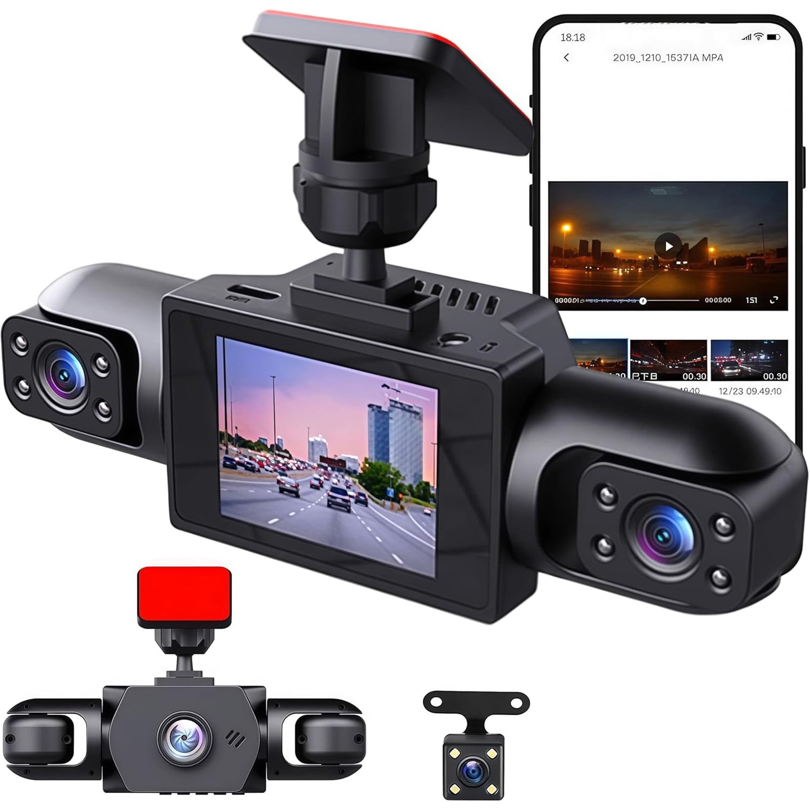 Full View Car Dashcam System Wireless - 360° 4 Channel Dash Cam with Front, Rear, Left & Right Cameras, 1080P, Night Vision, G-Sensor, Parking Monitor & 64GB Card