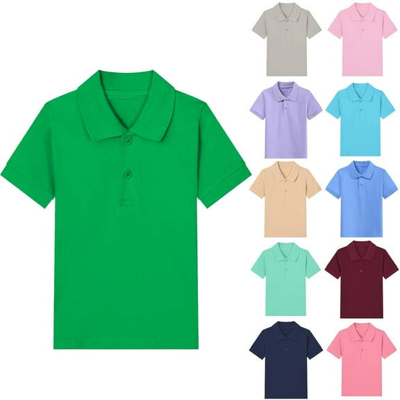 Sentuca Summer Boys T Shirts Cotton Button Lapel Short Sleeve Tops Solid Color Casual Tops for Kids Size 7
