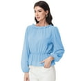 thumbnail image 2 of Women's Long Sleeve Blouse with Ruffle Neckline and Cinched Waist Detail - Small, Blue, 2 of 6