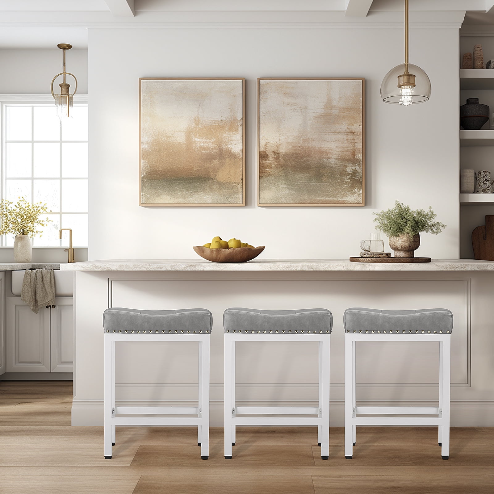 TrumanPick Saddle Bar Stool, Steel Frame with Footrest & Padded Seat for Kitchen Counter