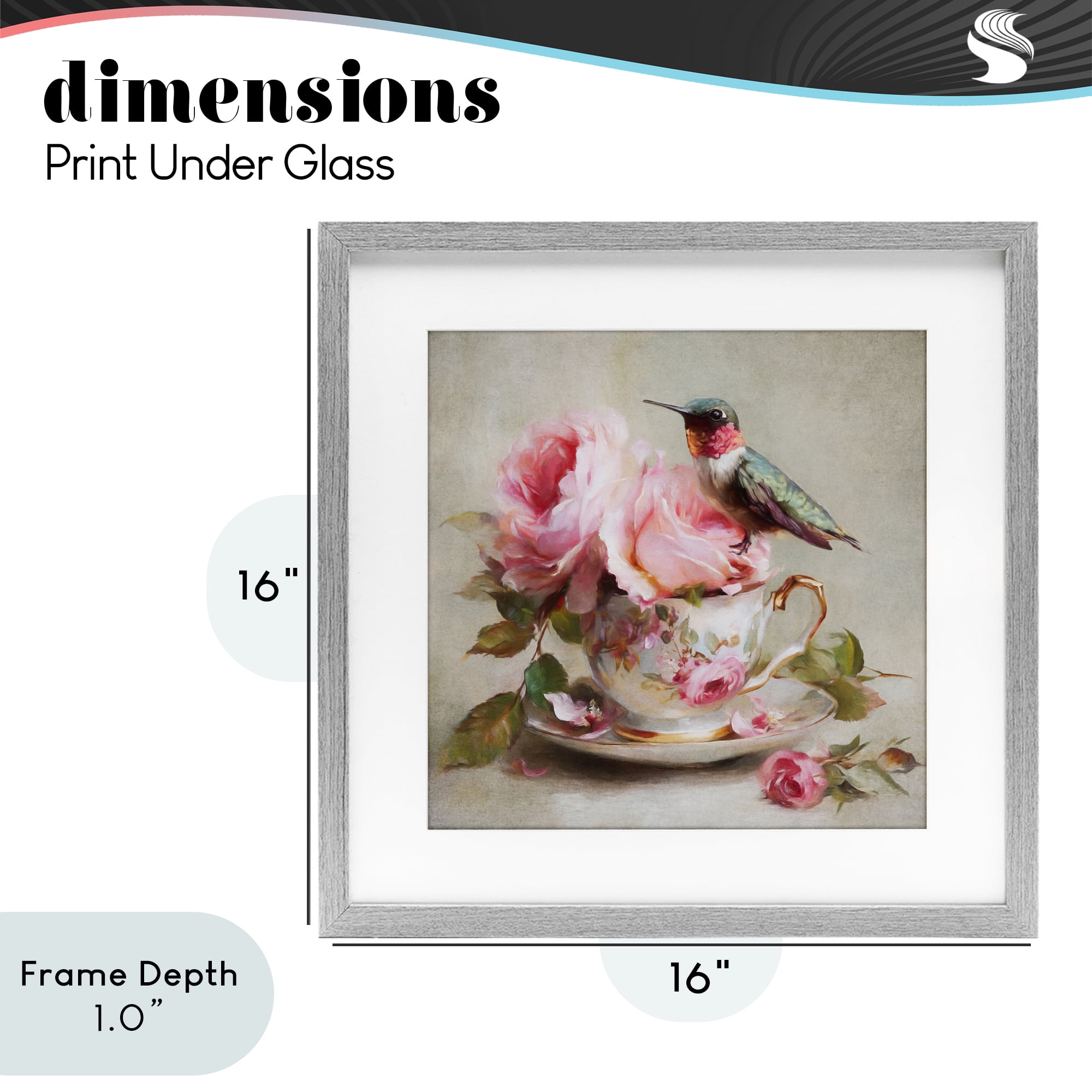 Stupell Industries Hummingbird & Tea Cup Gray Framed Print Under Glass, design by Tina LeCour