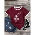 thumbnail image 3 of ZXSXSY Women's Contrast Trim Dandelion and Butterfly Print Round Neck Short Sleeve Graphic T Shirt, 3 of 7