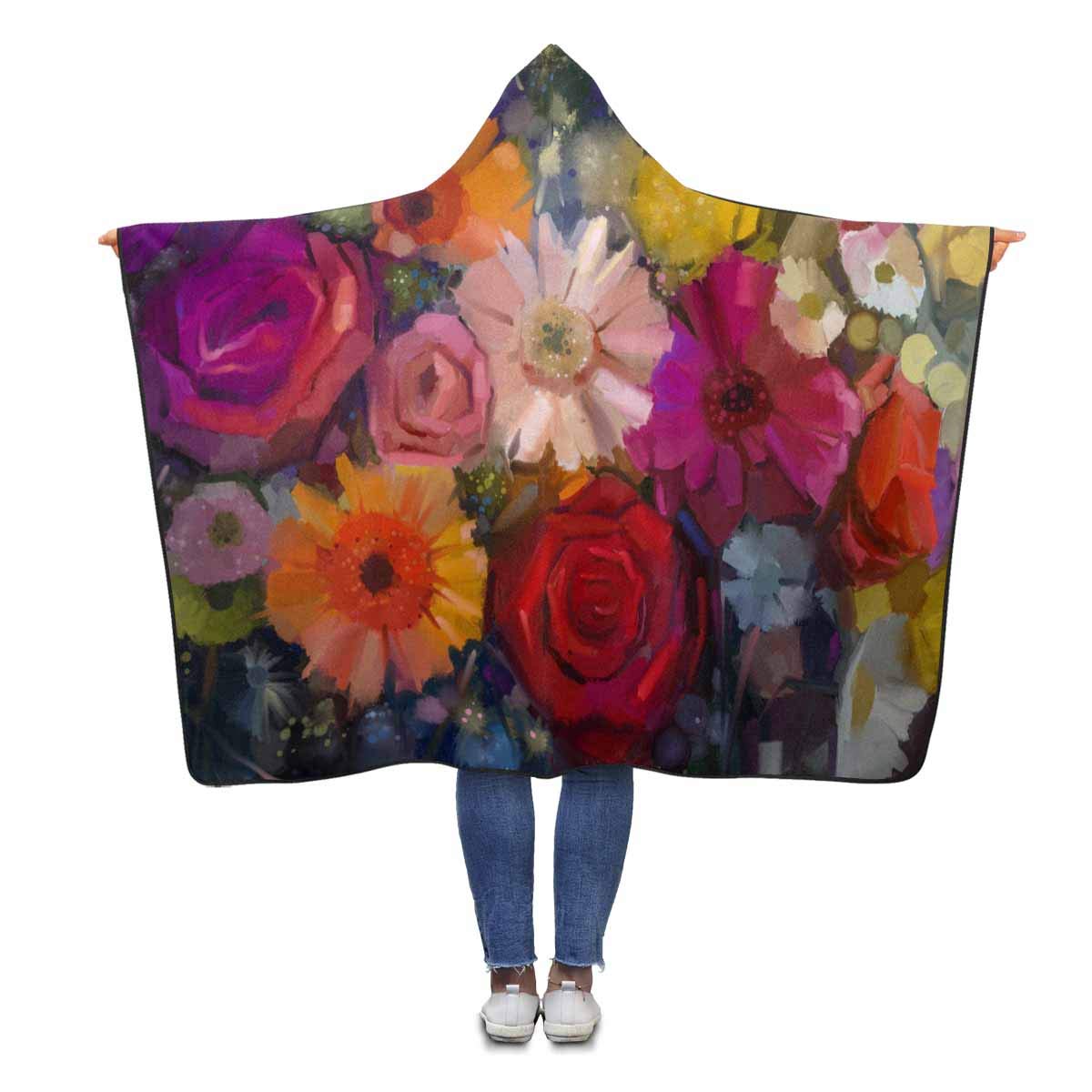 ASHLEIGH Yellow Red Pink Flower Hooded Throw Blanket 56x80 inches