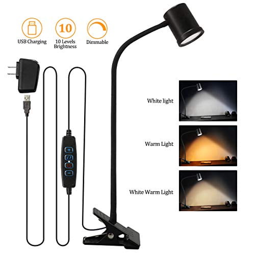Clip on Reading Light, 3000K 6500K Clamp Desk Lamp, 10Levels