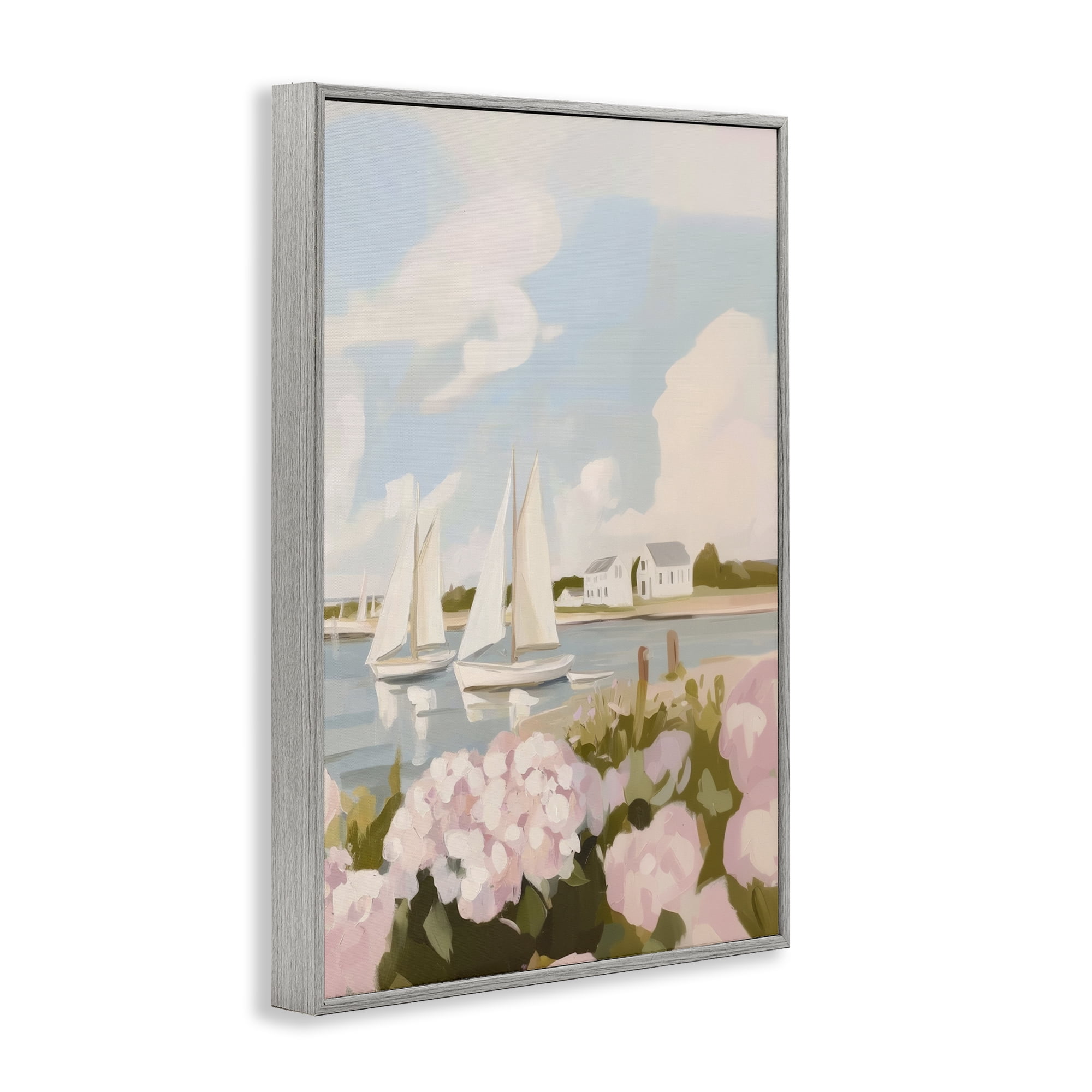 Stupell Industries Pink Hydrangeas with Sailboats Gray Framed Giclee Art, design by Sisi and Seb