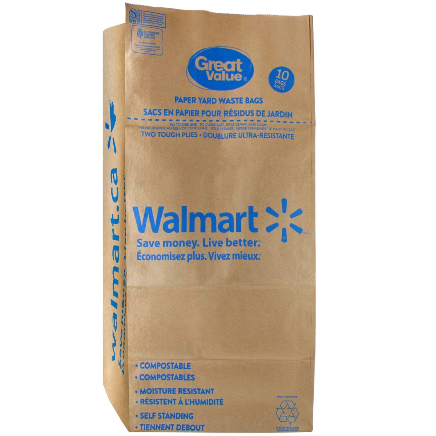 Sacs en papier pour résidus de jardin Great Value 40,6 cm x 30,4 cm x 87,6 cm