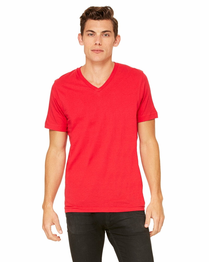 BELLA+CANVAS Adult Short Sleeve V-Neck Personalized T-Shirt, Create your own Designs, Red, Large, Unisex