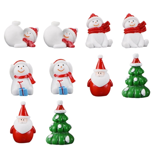 10pcs adornos navideños en miniatura Santa Claus y muñeco de nieve artesanías de resina