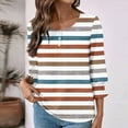 thumbnail image 7 of Ltctricy T Shirts for Women Ruffle 3/4 Length Sleeve Crew Neck Quarter Button Striped Tunic Tops Casual Loose Tee Blouses(Orange,Large), 7 of 7