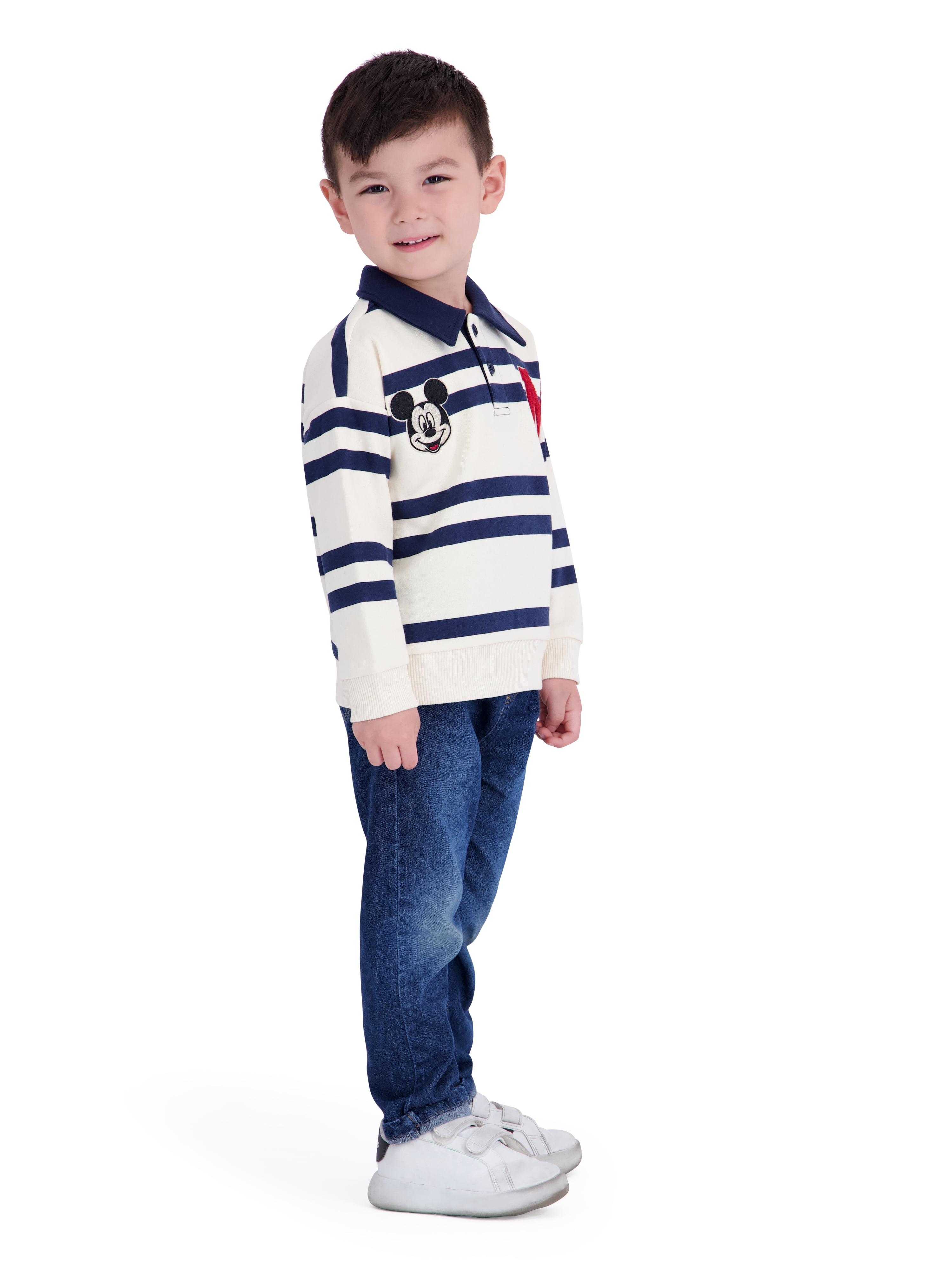 Mickey Mouse Toddler Boy Cream Long Sleeve Rugby Shirt, Sizes 12M-5T