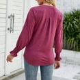 thumbnail image 4 of Blouse V Neck Ruffle Cuffs Long Sleeve Pure Color Fashionable Casual Tops for Women Wine Red XL, 4 of 6