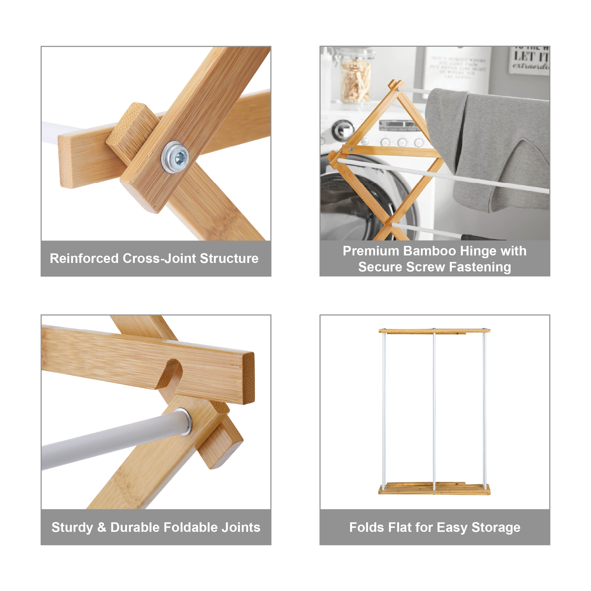 Mainstays Bamboo Laundry Drying Rack, 7-Level Space-Saving Collapsible Design