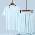 thumbnail image 1 of MYG Mens Summer Short Sleeve Two-Piece Ice Silk Thin Pajamas Large Size Homewear Set, 1 of 7