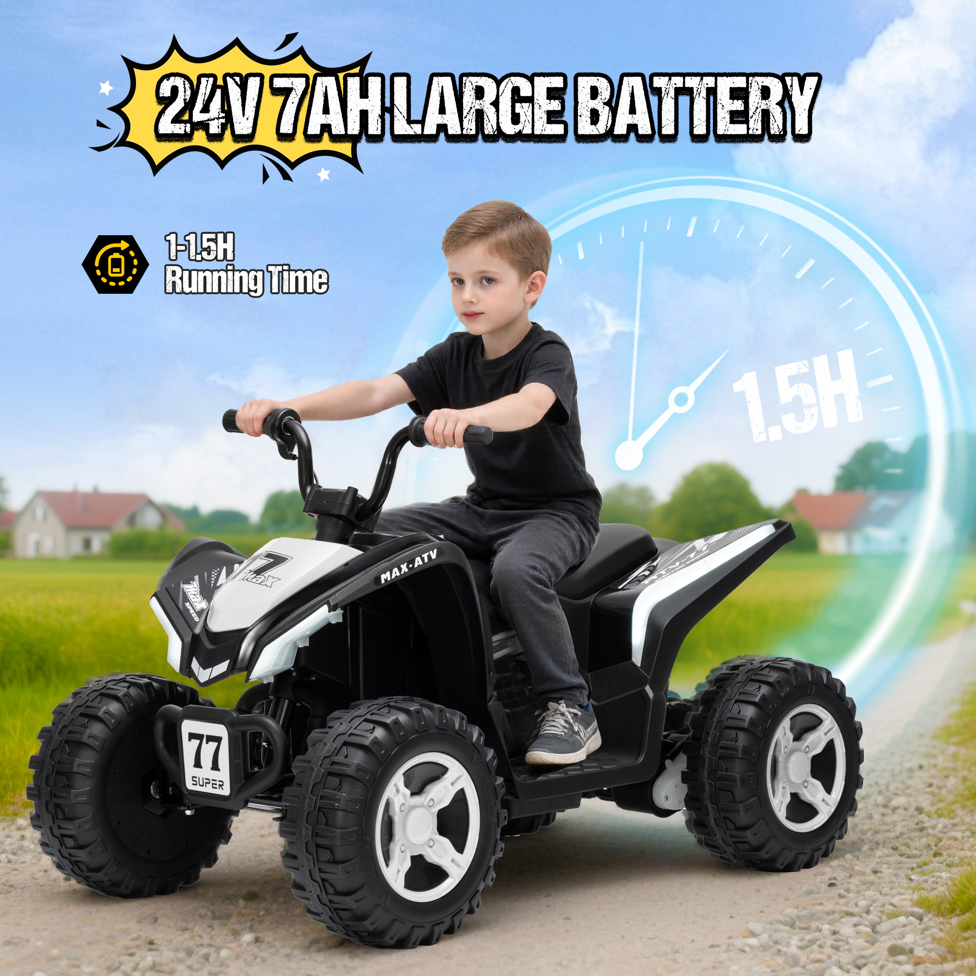Kids ATV 4 Wheeler, Two Seater 24V Ride On Toy for Big Kid w/Unique LED Light, Music, Wireless, Story, 24 Volt Ride on Car Electric Quad for Boys Girls, White
