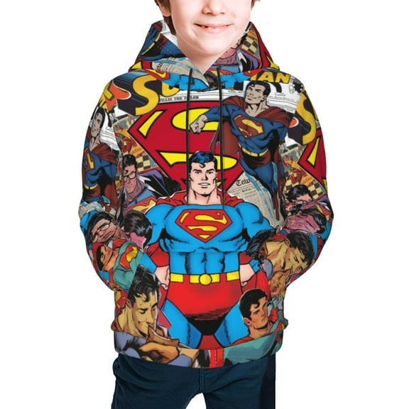 Superman Youth Cartoon Hoodie Fashion Long Sleeve Kids Pullover Coat Casual Hoody Hooded Sweatshirts for Boys Girls