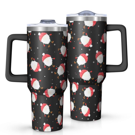 Black Christmas Santa Pattern Tumbler with Handle and Lid,40oz Double Wall Vacuum Insulated Tumbler,Cups Gift for Women and Men