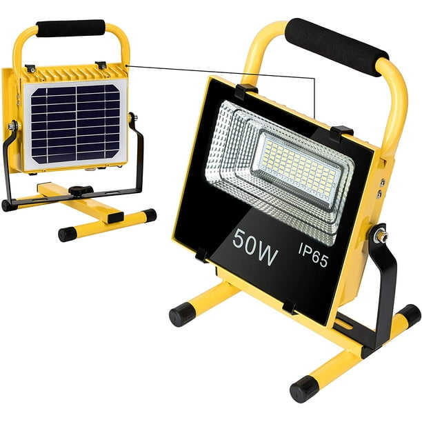 50W Projecteur LED Rechargeable Éclairage Projecteur de chantier IP65  Projecteur solaire rechargeable