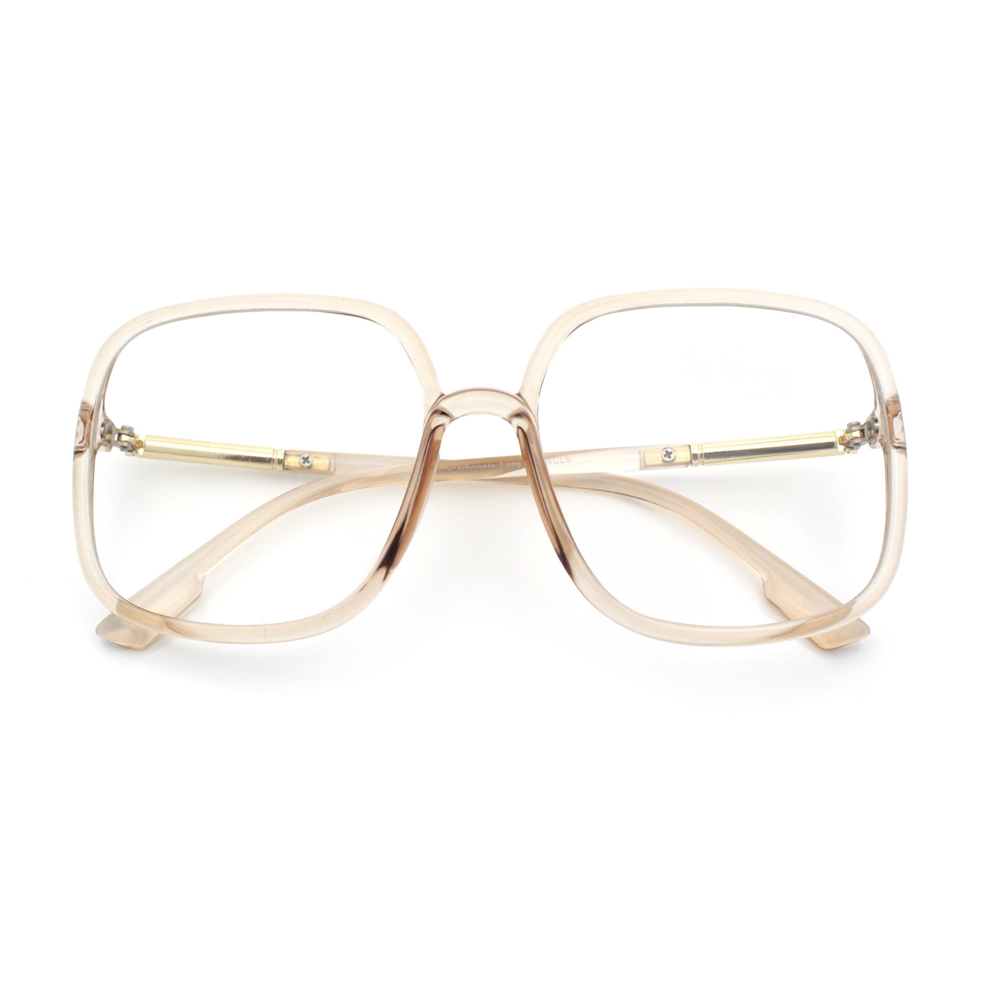 Womens 90s Oversize Rectangular Butterfly Clear Lens Eyeglasses Beige Gold