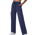 thumbnail image 1 of Yuyuzo Womens Cargo Sweatpants Wide Leg High Waisted Elastic Drawstring Fall Joggers Trackpants with Multi Pockets, 1 of 7