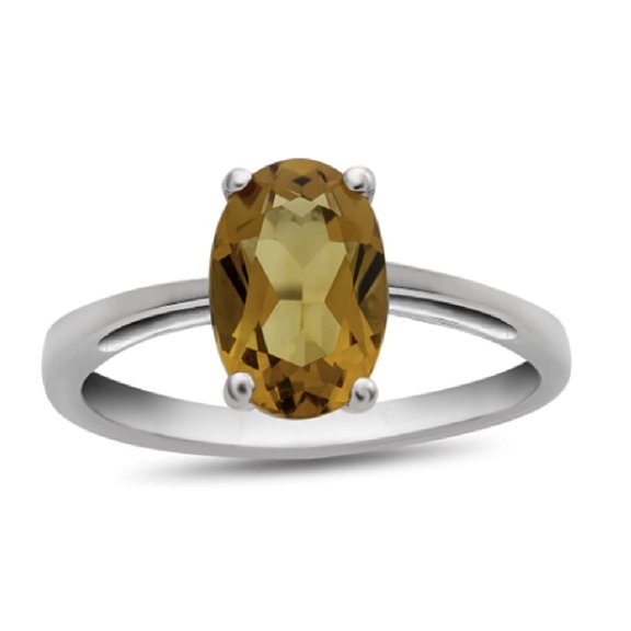 Mooneye 4-Prong Set 925 Sterling Silver Oval Natural Citrine Solitaire Women Gifts Stacking Ring