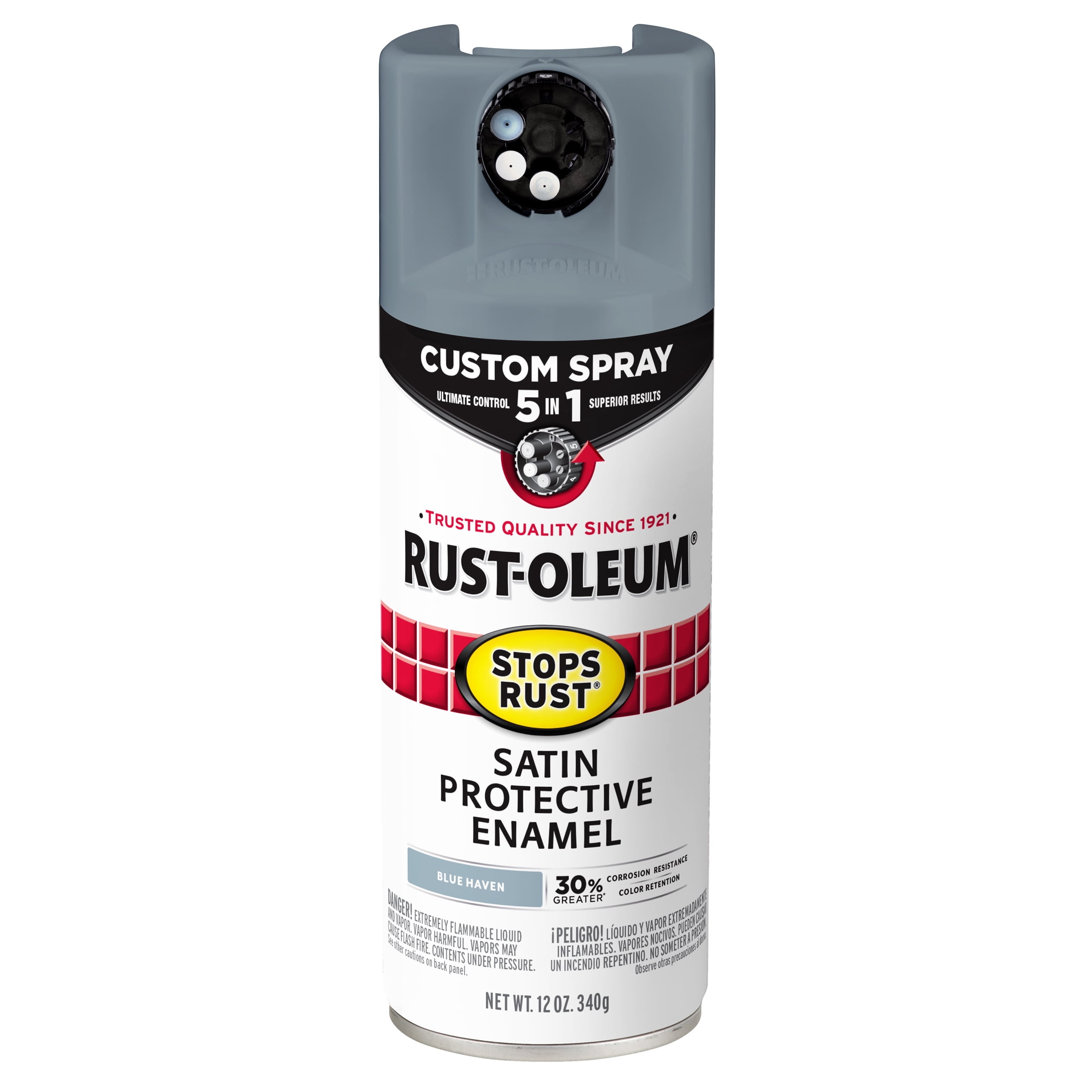 6 Pack, Blue Haven, Rust-Oleum Stops Rust Custom Spray 5 in 1 Satin Spray Paint-383423, 12 oz