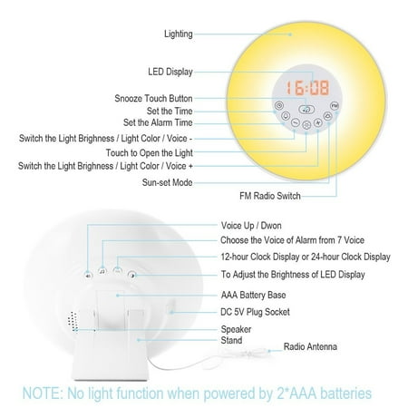 Sunrise Alarm Clock Light - Sunrise Alarm Clock, LUNSY Wake Up Light, Sunrise Simulation Alarm Clock, LED Bedside Clock with Nature Sounds, FM Radio, Touch Control
