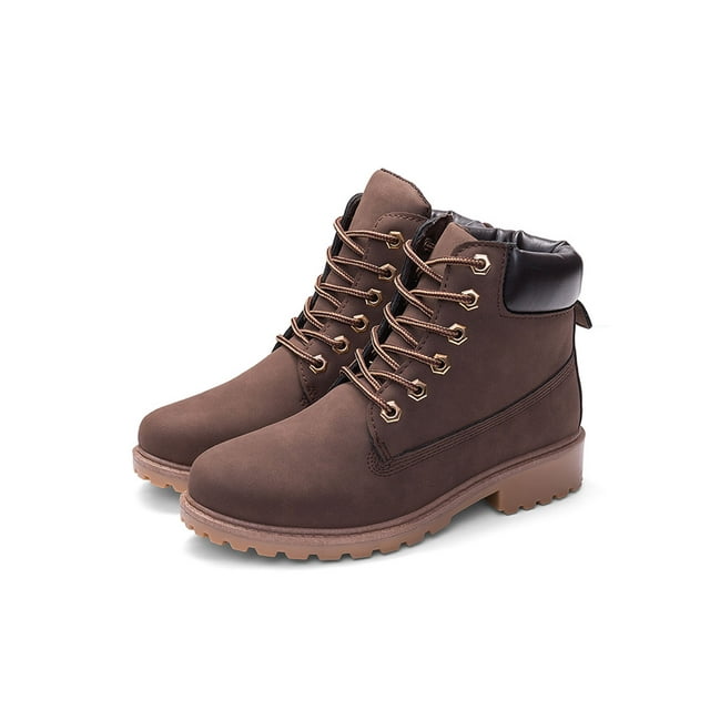 MAWCLOS Bottines pour Femmes Doublées de Peluche Bottes d'Hiver Semelle Crantée Antidérapante Bottes de Combat Décontractées Extérieures Courtes Marron 8