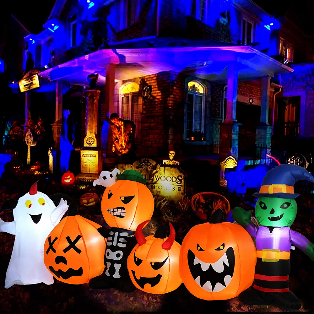 Juiluna Halloween Inflatable Pumpkin Decorations, 8FT Blow Up 6 Pumpkin