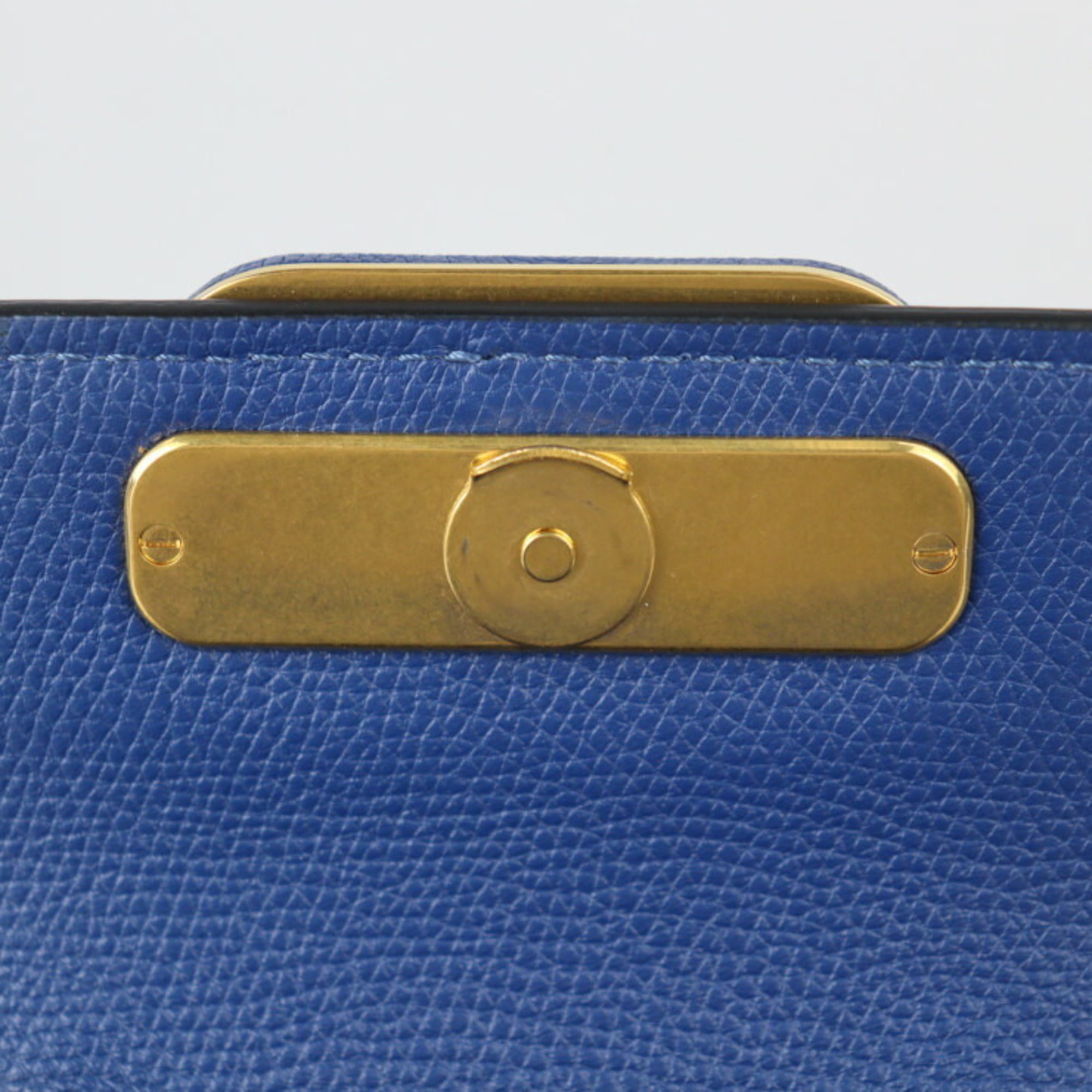 Authenticated Used Valentino Garavani V-Sling Compact Chain Wallet Shoulder  Bag UW2P0S96RQR Grain Calf Leather Blue Gold Hardware Crossbody Pochette