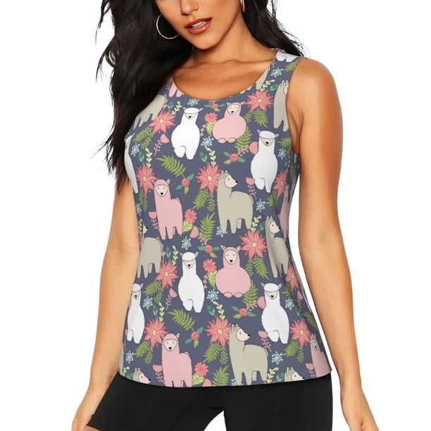 Fotbe Llamas Blusas Sin Mangas para Mujer – Estilo Casual, Corte Suelto, Slim-Fit, Cuello Redondo Deportivo, Tops de Verano para Gimnasio y Yoga-Medium