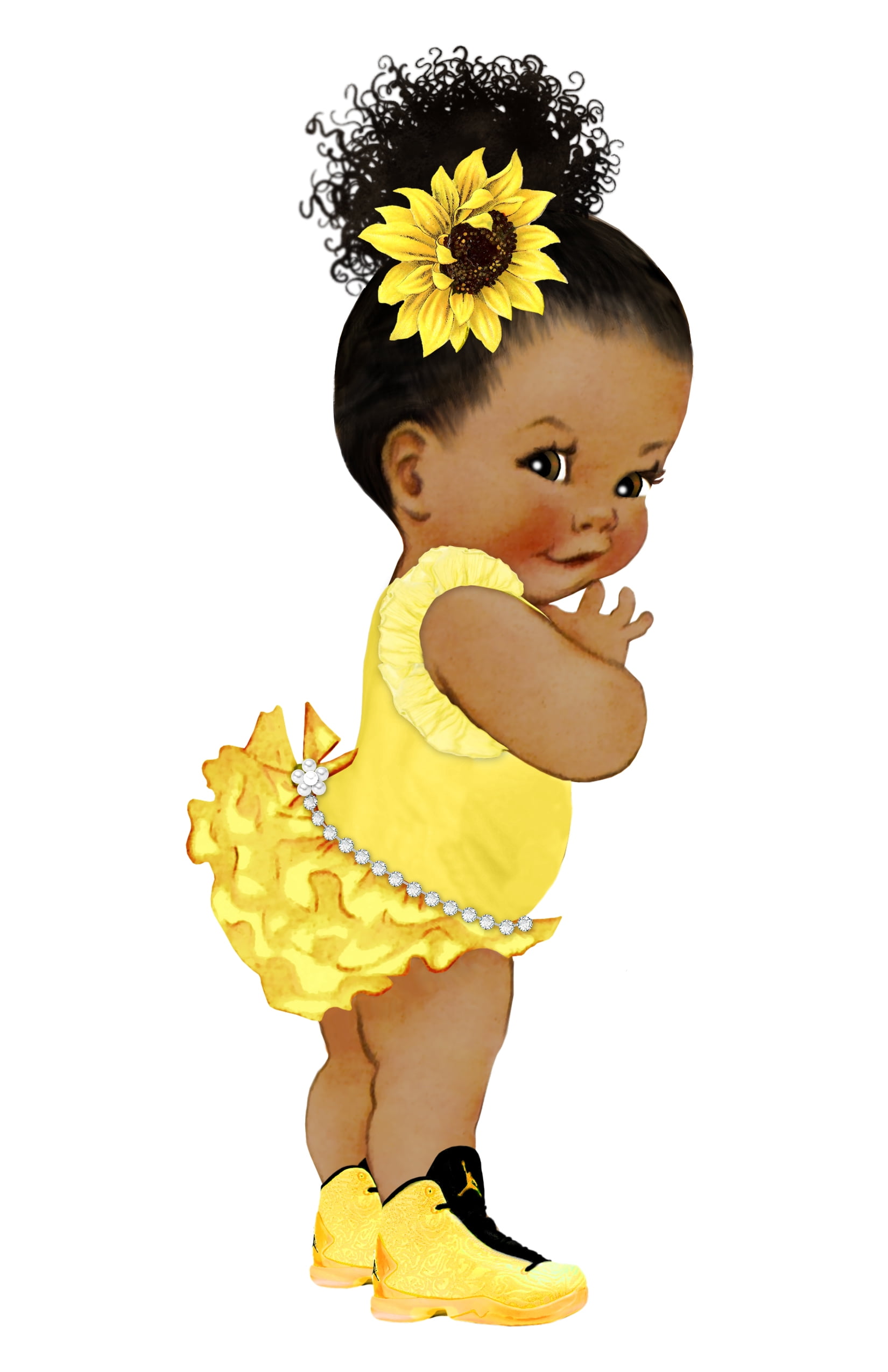 Afro Puff African American Yellow Sunflower Baby Girl Baby ...