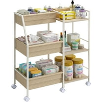 Baby Diaper Caddy Organizer Cart, 3-Tier Rolling Wheels Cart with Dividers and Shelves, Bedside Utility Cart for Nursery Essentials, Large Capacity Mobile Storage Cart for Crib, Bedroom