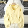 thumbnail image 5 of TGSLY Women's Drawstring Hooded Sweater Soft Button Down Puff Long Sleeve Cardigan Loose Dressy Casual Solid Color Fall Cropped Coat XL, 5 of 6