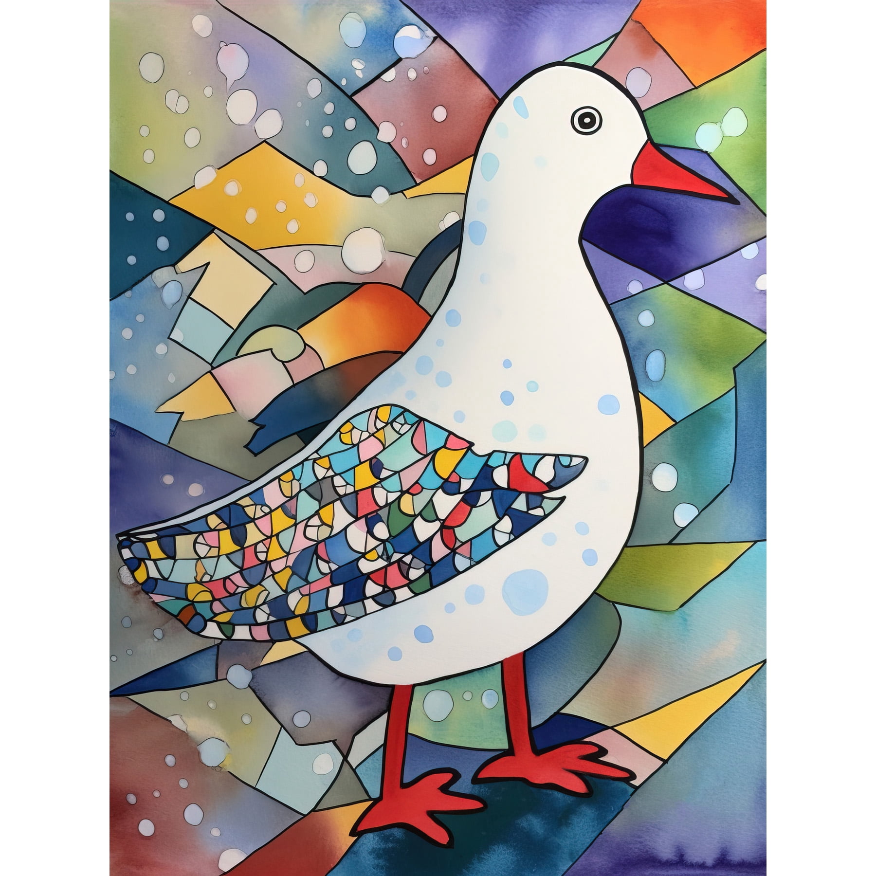 Seagull Bird And Snowflakes Modern Folk Art Large Wall Art Poster Print ...