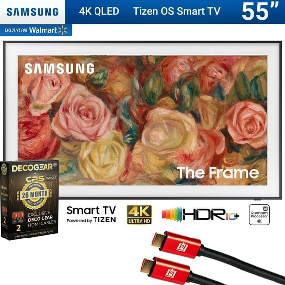 Samsung QN55LS03DA 55 inch The Frame QLED 4K Smart TV 2024 Bundle w/ Deco Gear 4K HDMI 2.0 Cable w/ Pure Copper Conductors x2 & CPS Exclusive 26 Month Protection Pack |Official Samsung Partner|