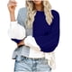 thumbnail image 2 of Suéter de cuello redondo para mujer, suéter holgado de colores sólidos, suéter de manga larga con cuello redondo, top acrílico para mujer, 2 of 3