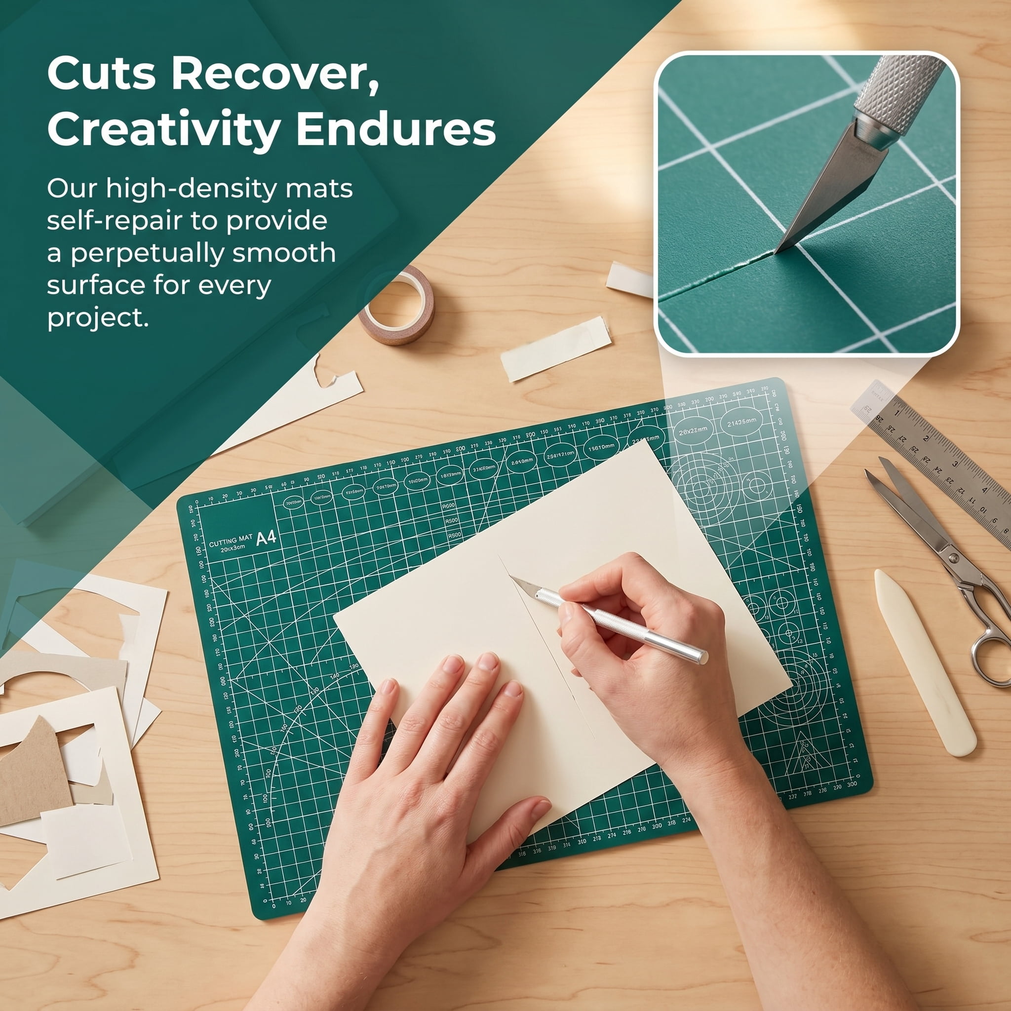 5 PCS Green Cutting Mat Set (A3/A4/A5/A6/A7), Self-Healing Rotary Cutting Mats with Grid & Angle Guide,Craft Mat for Scrapbooking, Quilting, Sewing & Art Projects