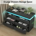 thumbnail image 5 of Auromie 6 Drawer Dresser with Power Outlet, Black Dresser with LED Light, Modern Chest of Drawers for Closet, Double Wide Drawer Organizer Cabinet for Bedroom, Living Room, Entryway, Hallway (Black), 5 of 5