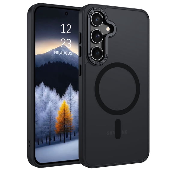 DUEDUE Magnetic Case for Samsung Galaxy S24 FE, Compatible with Mag-safe, Slim Fit Matte Translucent Shockproof Anti-Yellowing Protective Cover, Black