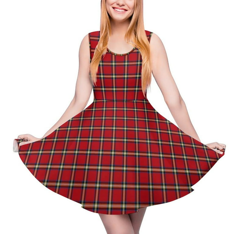 2024 Red Plaid Dress Sleeveless Vintage Check Aesthetic