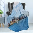 thumbnail image 4 of Sailboat Soft Flannel Fleece Throw Blanket, Manhattan Skyline New York Sunshine USA Clear Sky Tower Skyscraper Photography, Cozy Plush for Indoor and Outdoor Use, 70" x 90", Blue Grey, by Ambesonne, 4 of 5