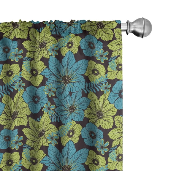 Ambesonne Floral Curtains, Exotic Flowers Illustraiton, Pair of 28"x95", Dark Mauve Yellow Green