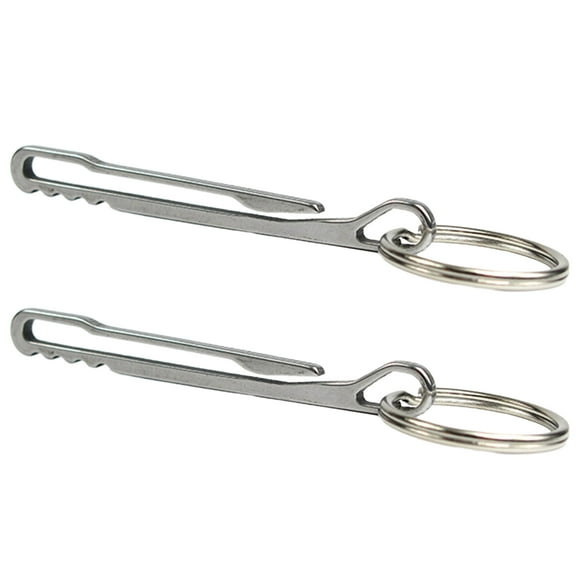 2pcs Keychain Pocket Clip Stainless Steel Keys Holder with Detachable Keyring Quick Release Hooks Buckle Camping Clip