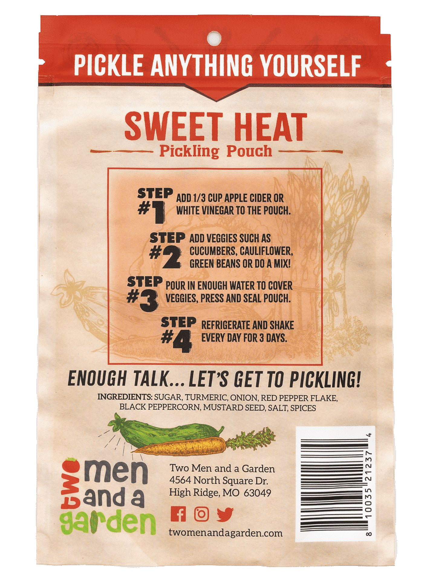 (2 pack) Two Men and a Garden Sweet Heat Pickling Pouch, 3.8oz Pouch, Single Count