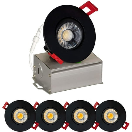 

3 inch LED Gimbal Recessed Light 4000K 8W 600 Lumens Black Trim 120V Dimmable 3-1 Design Junction Box 4 Pack