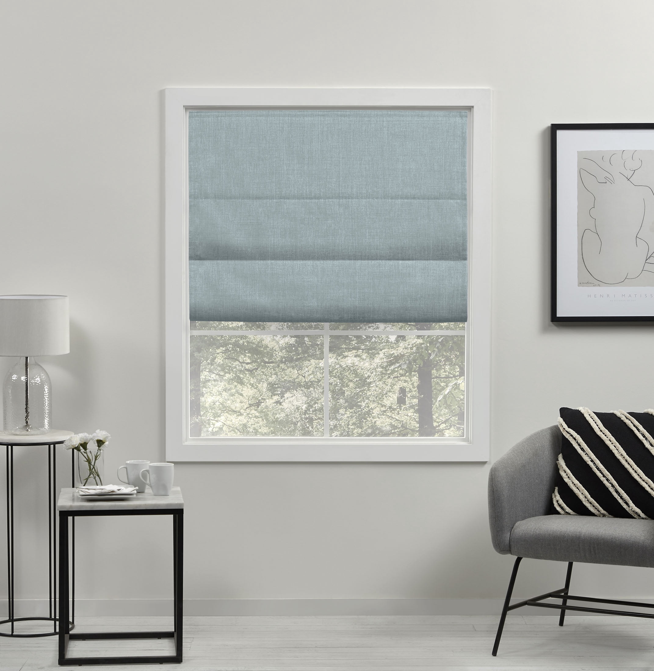 Exclusive Home Acadia Blackout Roman Window Shade, Aqua, 27"x64"